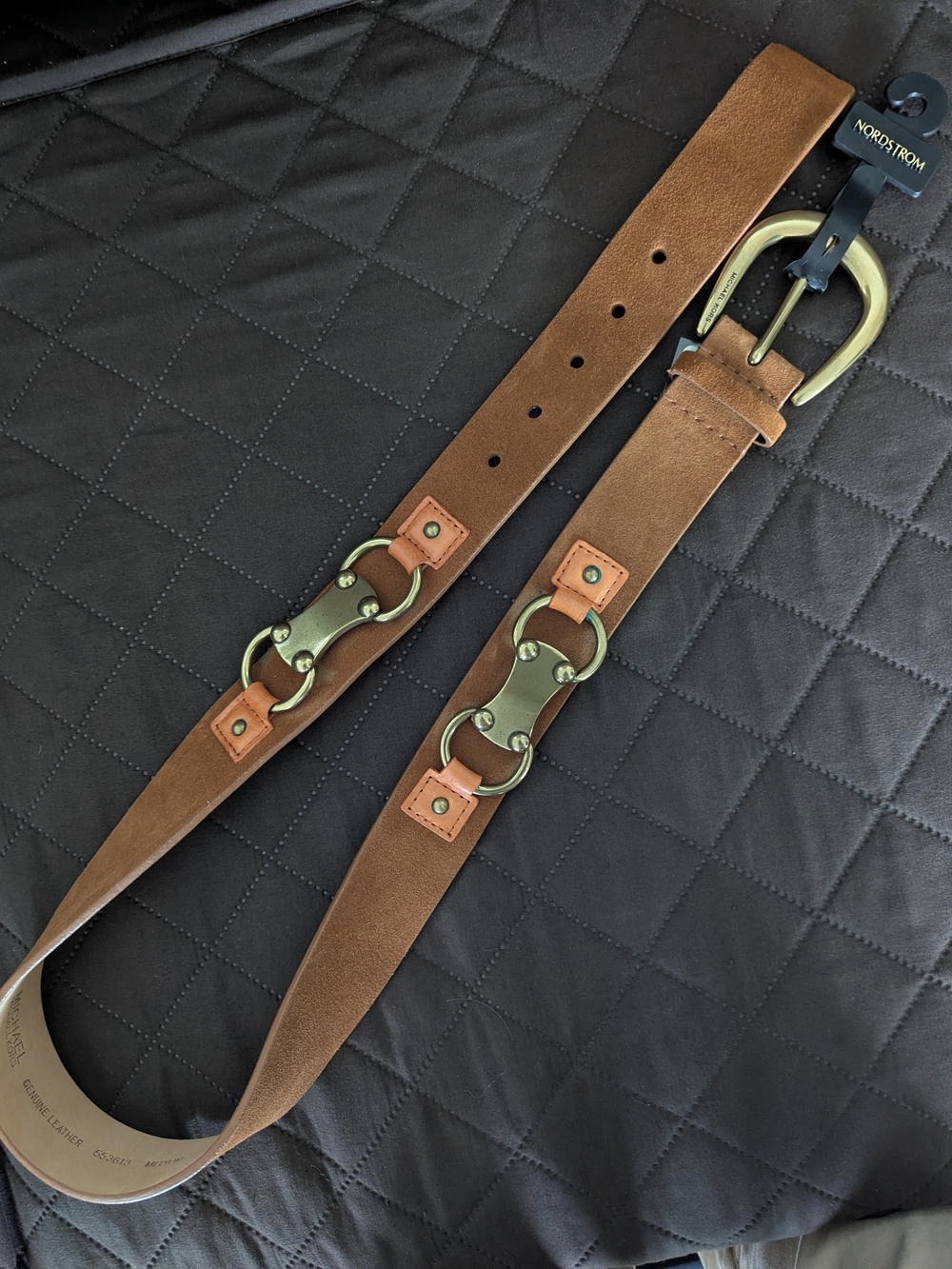 Nordstrom Brown Suede Belt with Brass Ring Hardware